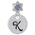 thumbnail image 1 of Large Script Letter - K - 3/4'' Disc - Star of David with Blue Crystal Charm Bead, 1 of 1