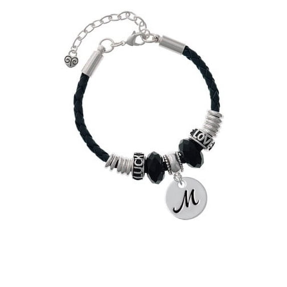 Large Script Letter - M - 3/4'' Disc - Love Luck Leather Bracelet