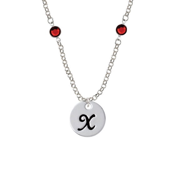 Large Script Letter - X - 3/4'' Disc - Red Crystal Fiona Necklace