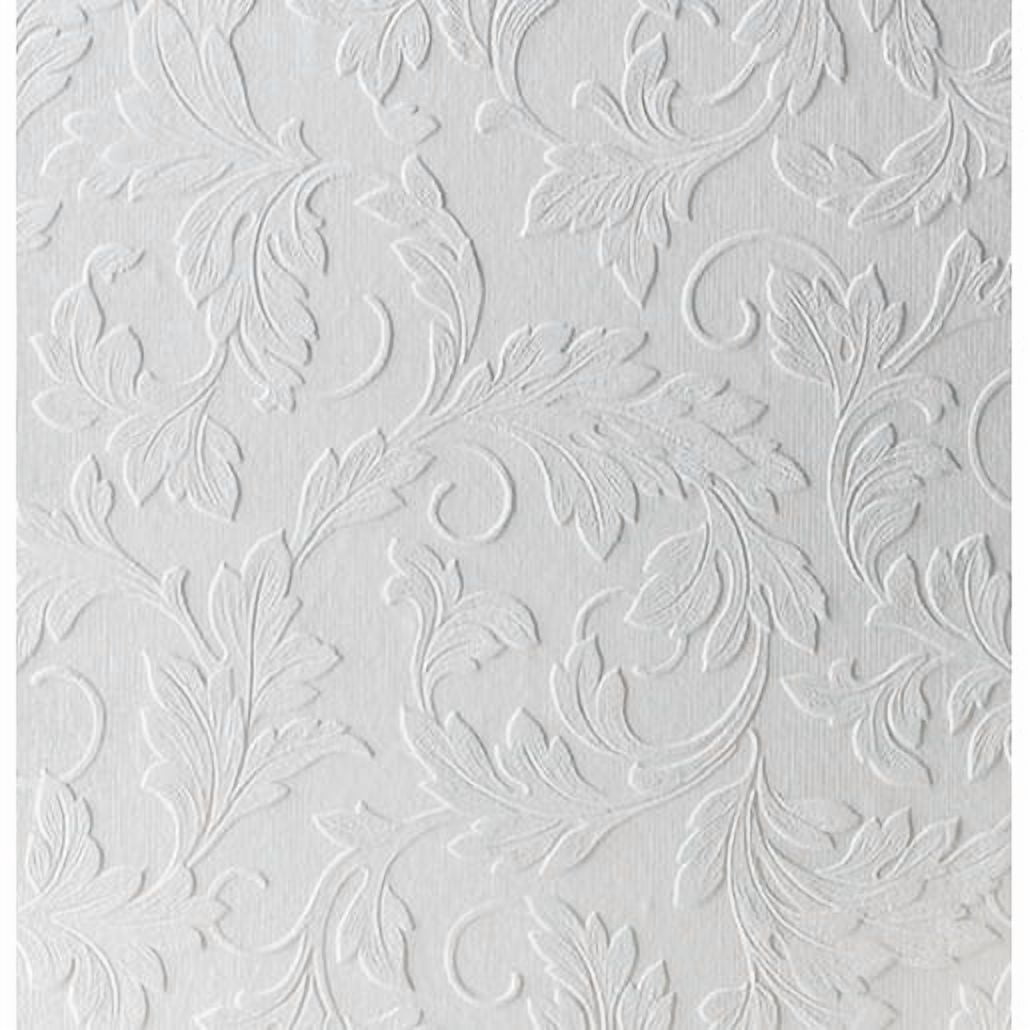 Large Scrolling Leaf White Paintable Wallpaper