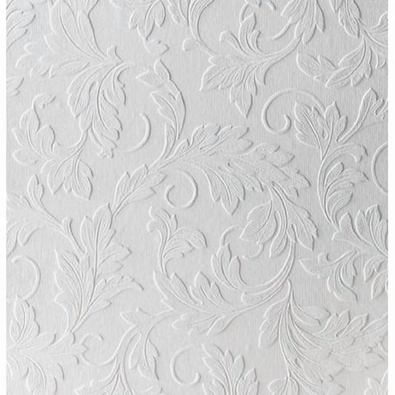 Large Scrolling Leaf White Paintable Wallpaper