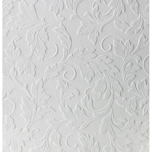 Large Scrolling Leaf White Paintable Wallpaper
