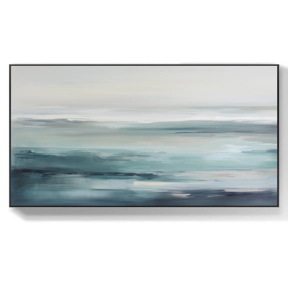 Large Sea Abstract Painting Seascape Oil Painting Abstract Seascape Textured Artwork Large Blue Ocean Painting Brown Beach Canvas Art,Unstretched,Frameless,(41*61cm)16*32Inches