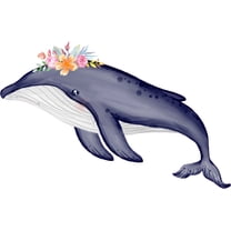 Large Sea Animal Multicolored Art Decor Humpback Whale Design Removable Vinyl Home Living Room Wall Decal - 13" x 20" Kids Bedroom Nursery Large Fish Design Flower Crown Adhesive Wall Decoration