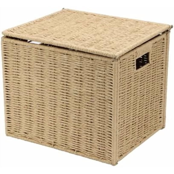 Large Seagrass File Storage Box Organizers, 14.4 x 11.8 x 11.4 Inch Paper Rope Storage Box, Seagrass Wicker File Box Organizer Hanging Filing Basket with Lid Decorative File Baskets$$Office