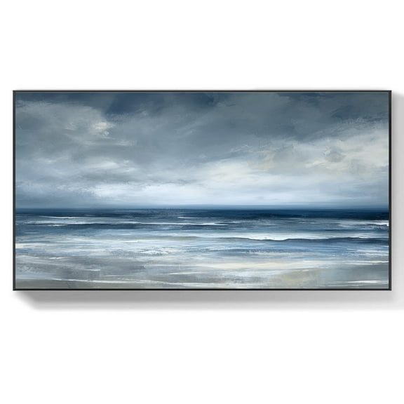 Large Seascape Wall Art Dark Blue Waves Painting Blue Ocean Canvas Texture Oil Painting Living Room Wall Decor Housewarming Gift,Unstretched,Frameless,(51*102cm)20*40Inches