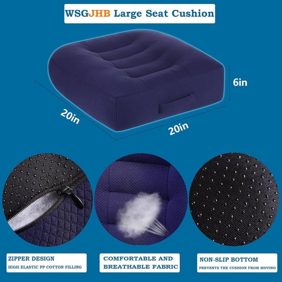 Large Seat Cushion, Extra Thick Booster Seat Cushions for Office Chairs Long Sitting Office Workers, Car Drivers, Relieves Back Pain, Breathable, Anti-Slip, 20x20x6 inchs, Blue