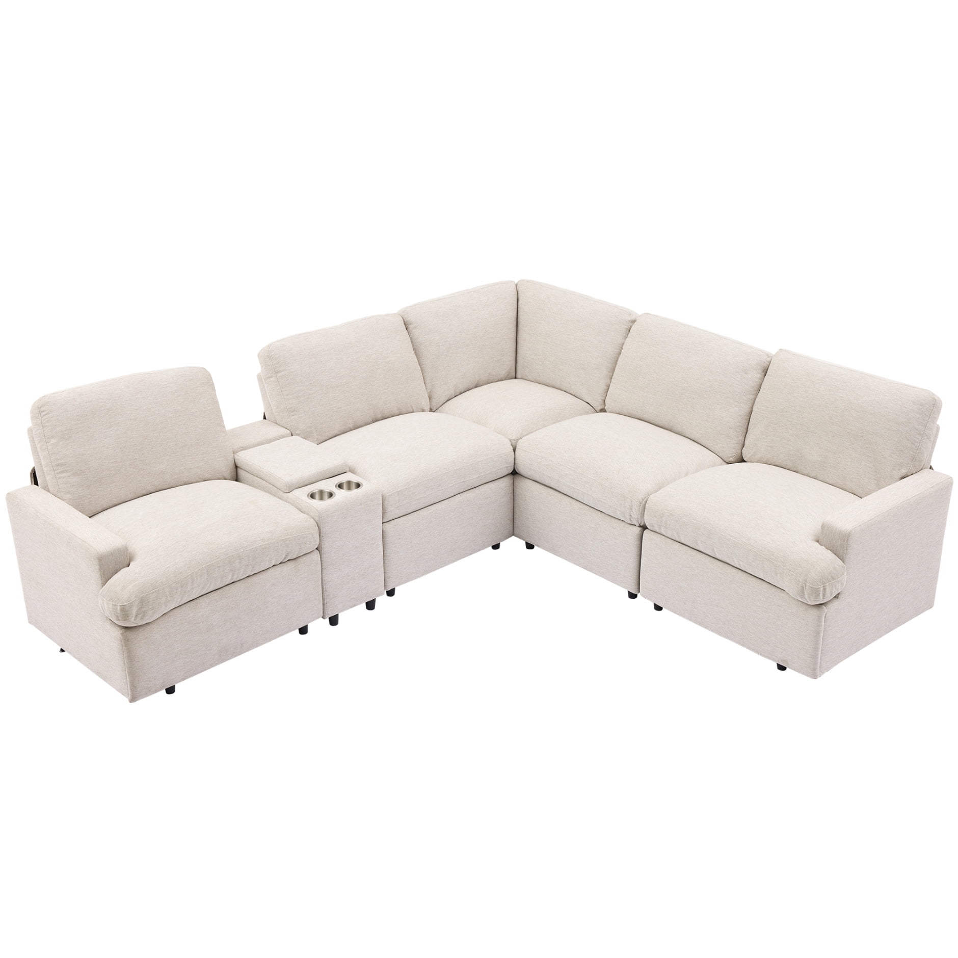 YUNLife&Home Modern 5-Seat Power Reclining Sectional Sofa - L-Shaped With 2 Consoles, 4 Cup Holders (107.5" X 107.5")