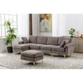 thumbnail image 1 of Large Sectional Sofa Couch & Ottoman Set, U Shape Sectional Sofa with 2 Pillows Living Room Modular Sofa Accent Sofa Chaise Lounge and Golden Legs (Gray), 1 of 7