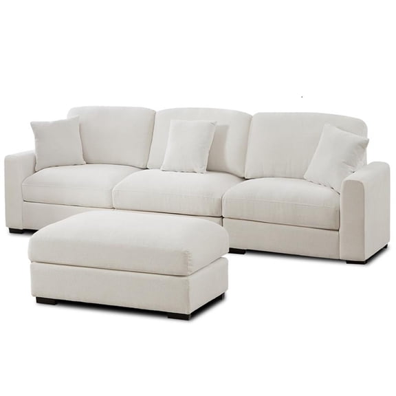 Large Sectional Sofa with Chaise 3 Seat Modular Sofa Chenille Couch White
