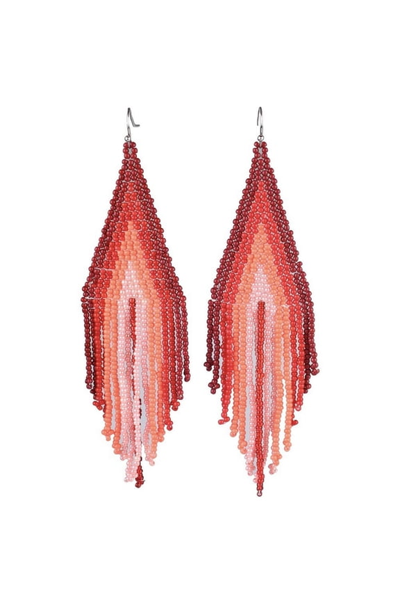 Large Seed Beaded Tassel Earrings for Women,Fashion Native Ethnic Boho Long Beads Fringe Dangle Drop Earrings,Bohemian Statament Colorful Rainbow Handmade Tribal Lightweight Jewelry Gifts