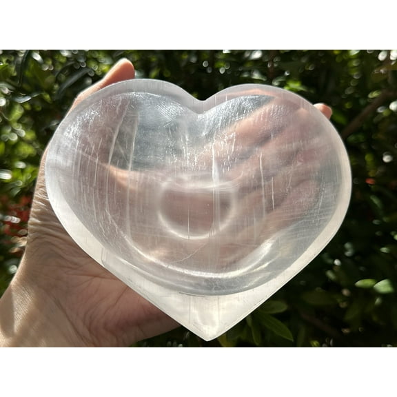 Large Selenite Heart Bowl, 5" Selenite Heart Shaped Dish Bowl With Pedestal, Crystal Polished Cleansing Charging Healing Gemstone Bowl