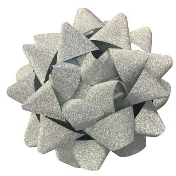 Large Self-Adhesive Gift Bow 8" Silver Glitter Peel N Stick By Clear Above