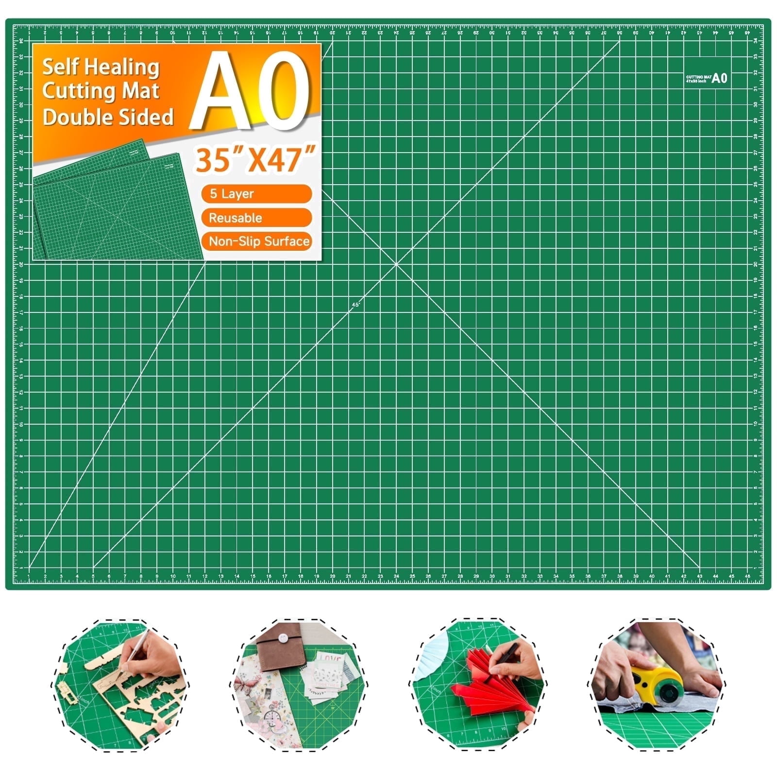 Large Self-Healing Cutting Mat 36"x48" 5-Ply Green Double-Sided Non-Slip for Sewing Quilting Fabric