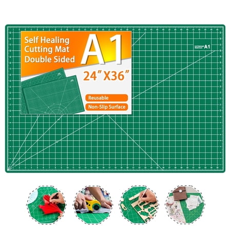 Self Healing Cutting Mat 24" x 36", Non-Slip, A1 Size, Double Sided Green, for Crafts, Sewing, Fabric, Scrapbooking