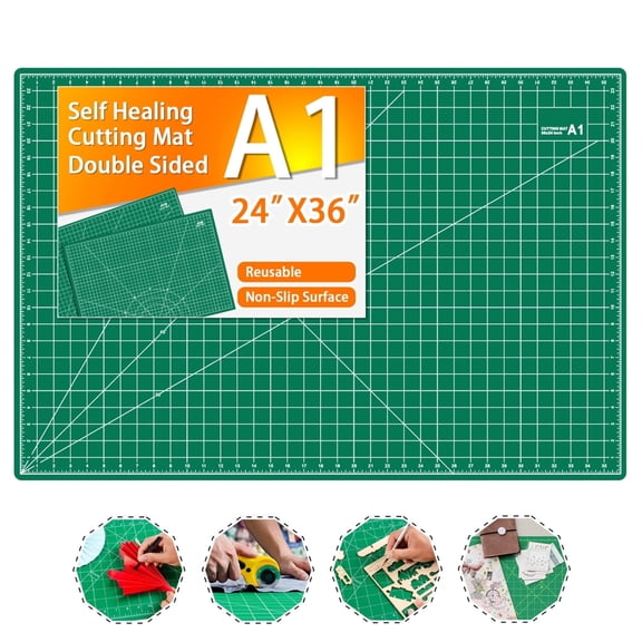 Self Healing Cutting Mat 24" x 36", Non-Slip, A1 Size, Double Sided Green, for Crafts, Sewing, Fabric, Scrapbooking