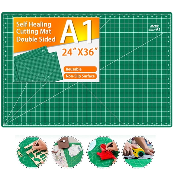 Self Healing Cutting Mat 24" x 36", Non-Slip, A1 Size, Double Sided Green, for Crafts, Sewing, Fabric, Scrapbooking