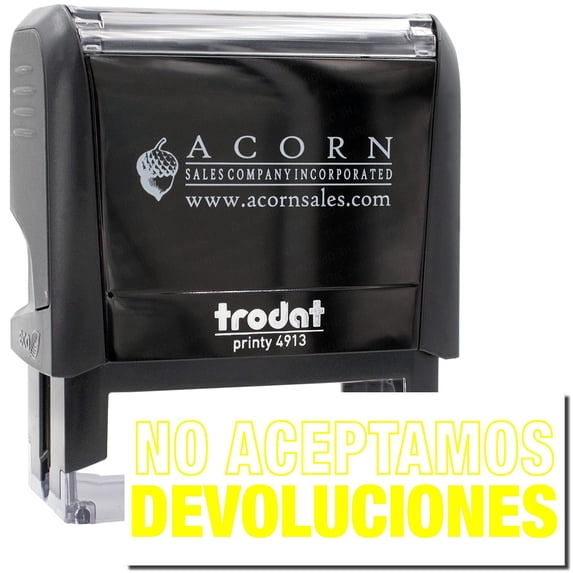 Large Self-Inking No Aceptamos Devolucions Stamp, Trodat Printy 4913, Press and Print Stamping, Impression Size 7/8" x 2-1/4", Up to 10,000 Impressions - Yellow Ink