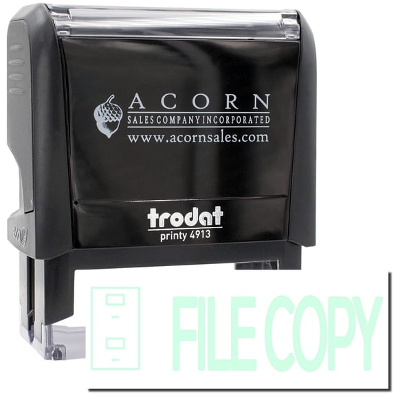 Large Self-Inking File Copy with Drawer Stamp, Trodat Printy 4913, Press and Print Stamping, Impression Size 7/8" x 2-1/4", Up to 10,000 Impressions - Mint Green Ink