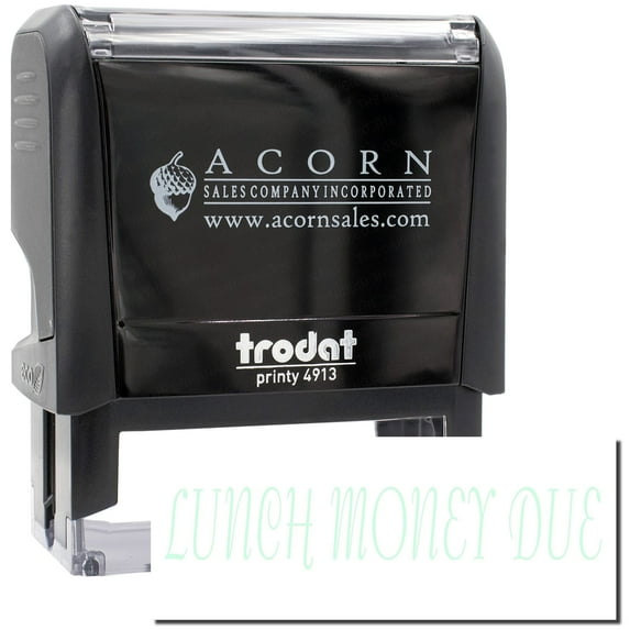 Large Self-Inking Lunch Money Due Stamp, Trodat Printy 4913, Press and Print Stamping, Impression Size 7/8" x 2-1/4", Up to 10,000 Impressions - Mint Green Ink