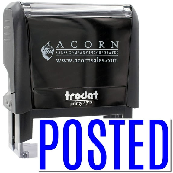 Large Self-Inking Narrow Posted Stamp, Trodat Printy 4913, Press and Print Stamping, Impression Size 7/8" x 2-1/4", Up to 10,000 Impressions - Blue Ink