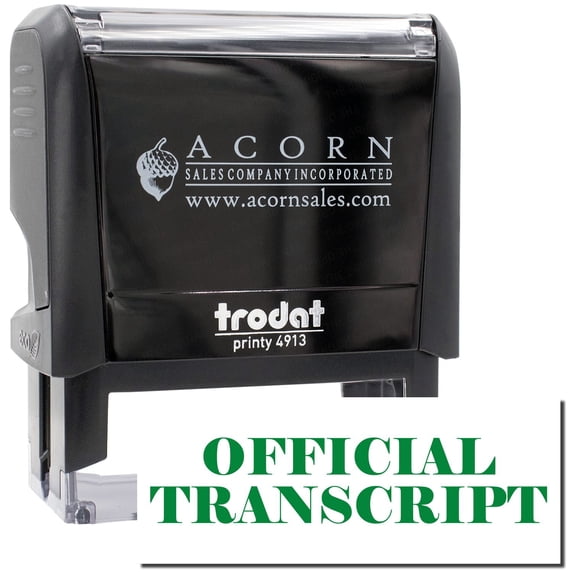 Large Self-Inking Official Transcript Stamp, Trodat Printy 4913, Press and Print Stamping, Impression Size 7/8" x 2-1/4", Up to 10,000 Impressions - Green Ink