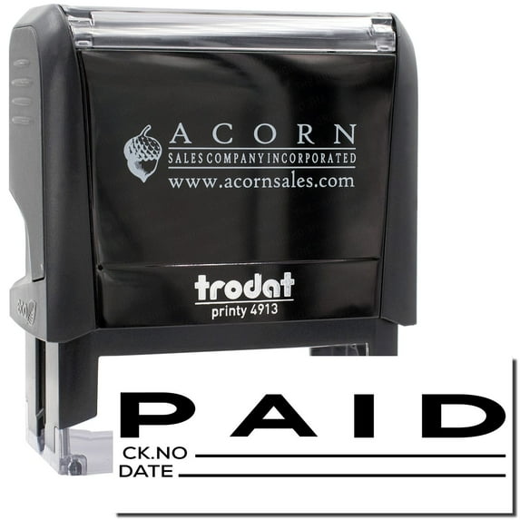 Large Self-Inking Paid with Ck No Stamp Stamp, Trodat Printy 4913, Press and Print Stamping, Impression Size 7/8" x 2-1/4", Up to 10,000 Impressions - Black Ink