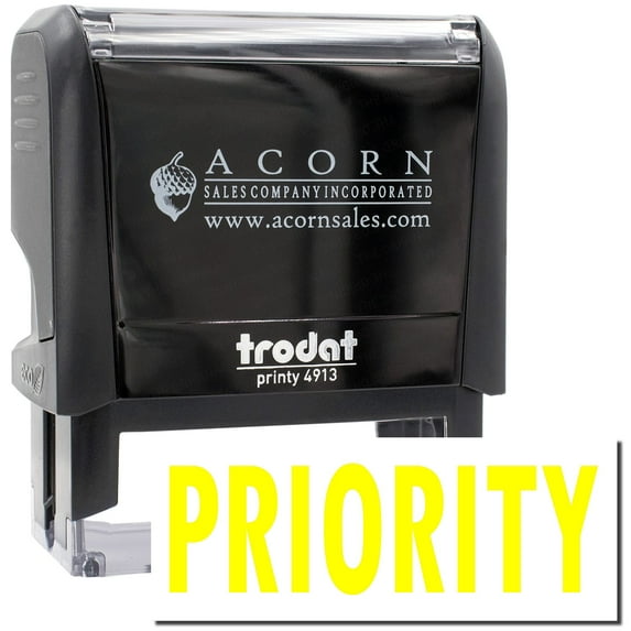 Large Self-Inking Priority Stamp, Trodat Printy 4913, Press and Print Stamping, Impression Size 7/8" x 2-1/4", Up to 10,000 Impressions - Yellow Ink