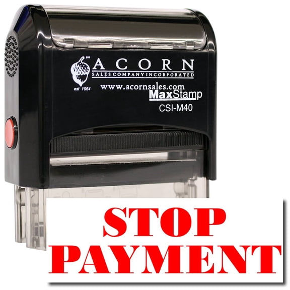 Large Self-Inking Stop Payment Stamp with Orange Ink