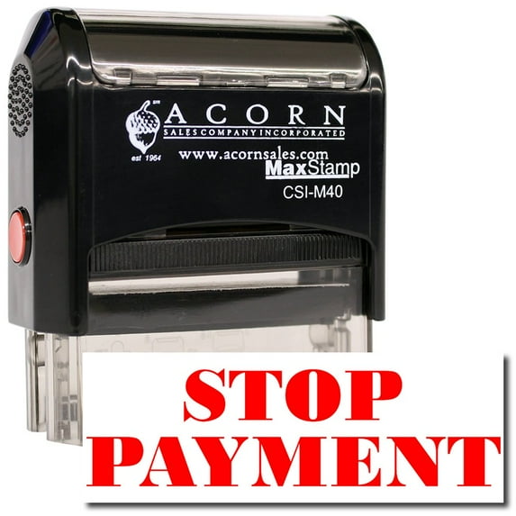 Large Self-Inking Stop Payment Stamp with Orange Ink