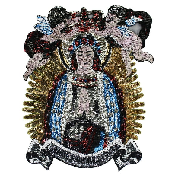 Large Sequin Angel Virgin Mary Applique Fabric Embroidery Brand Back Patches for Jacket Fashion Sewing 1piece