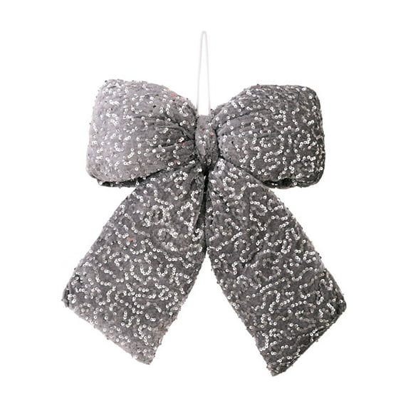 Large Sequin Bow Decoration 23Cm Wide 3D Pleated Design With 500 Hand-Sewn Reflective Inserts Built-In Cord For Shape Adjustment Versatile For Christmas Tree Topper