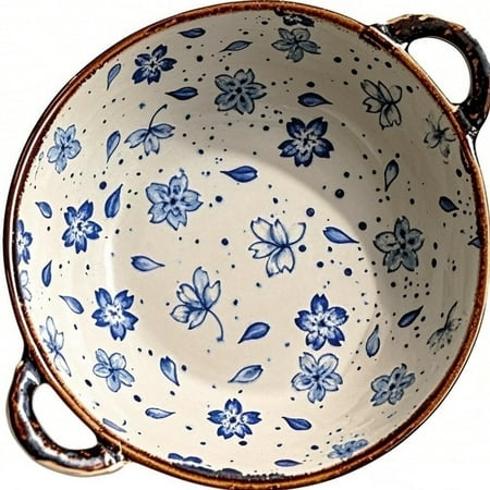 Decorative Serving Bowl - 24oz Ceramic Soup Bowl with Handle Ramen Bowl for Salad,Pasta,Cereal,700ML Porcelain Stoneware Kitchen Dish