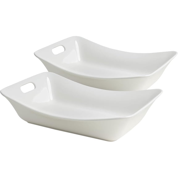 Large Serving Bowls with Handles, Set of 2 White Porcelain Bowl Set, Durable Ceramic Salad Bowls, 2 Quarts Rectangular Serving Platter for Turkey, Fruit Salad Serving Dishes for Entertaining