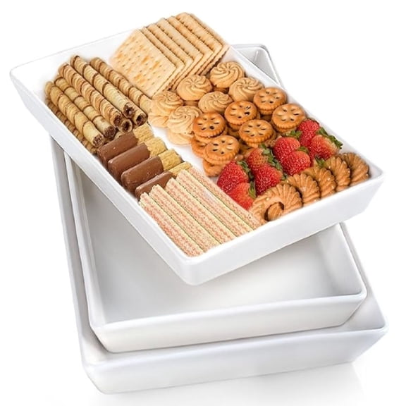Large Serving Platter, 16/14/12 Inch Rectangular Serving Trays for Serving Food, Serving Tray for Party - Set of 3, White