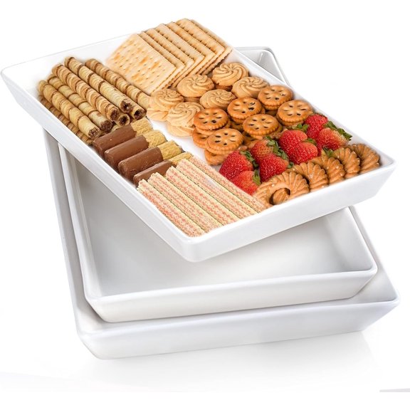 Large Serving Platter, 16/14/12 Inch Rectangular Serving Trays for Serving , Serving Tray for Party - Set of 3, White
