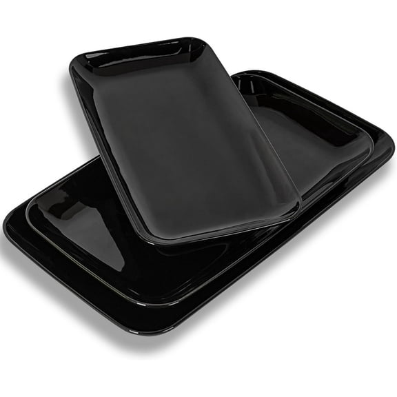 Large Serving Platter, 16/14/12inch Black Serving Tray Set- Rectangular Serving Platters for Party, Entertaining, Turkey Platter for Thanksgiving, Christmas, Microwave Dishwasher Oven Safe