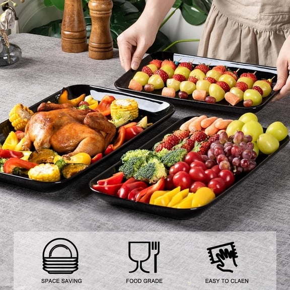 Large Serving Platter, 16/14/12inch Black Serving Tray Set - Rectangular Serving Platters for Party, Entertaining, Turkey Platter for Thanksgiving, Christmas, Microwave Dishwasher Oven Safe