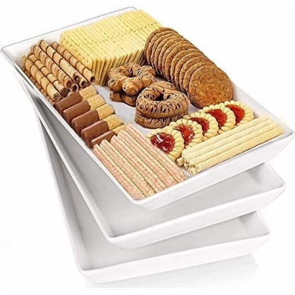 Delling Large Serving Platter, 16in Ceramic Serving Trays for Party, Entertaining, White- Set of 3