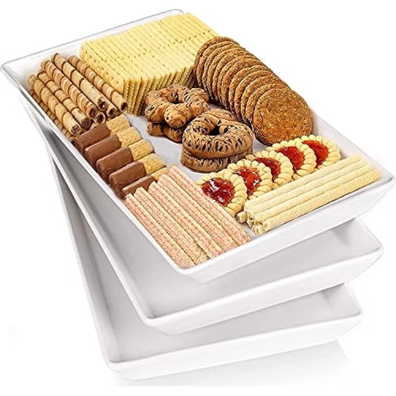 Large Serving Platter, 16" x 9.5" Large Serving Tray, White Rectangular Porcelain Platters for Serving Food, Serving Trays for Party, Entertaining, Appetizer, Charcuterie, Snack - Set of 3