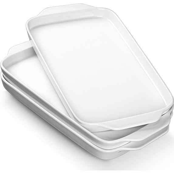 Large Serving Platter with Handles 16"x9" - White Porcelain Trays Set of 3, Rectangular Platters for Entertaining, Party, Appetizer, Charcuterie