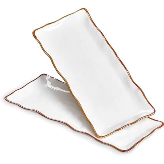 Large Serving Platters, 15 inch Serving Plates Set of 2, Ceramic Platters for Serving Food, Oven Safe Serving Trays and Platters for Entertaining Party, Creamy White$$