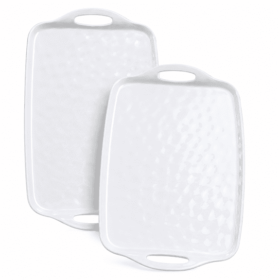 Large Serving Trays with Handles, 2 Pack 19×12 Inch Rectangular Melamine Platters for Turkey, Snacks Snack, Fruit, Dessert and Party Serving Trays (White)