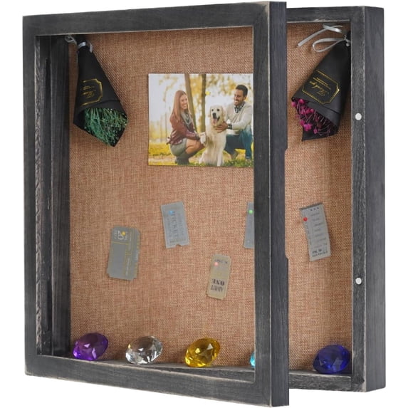 Large Shadow Box 16 x16, Hinged Shadow Boxes Display Cases with Door, Square Display Shadow Box Frame for Weddings Bouquet Flowers Keepsake - Weathered Black