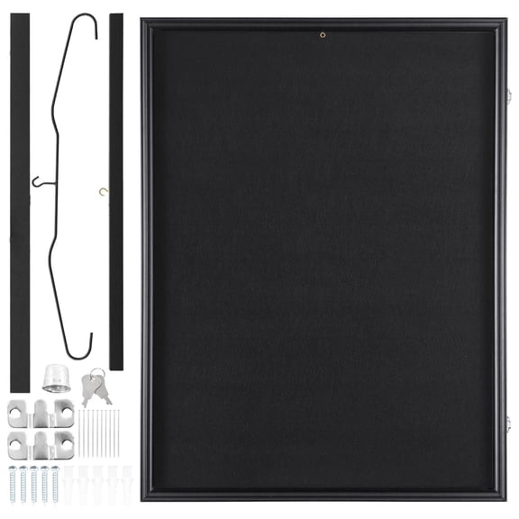Large Shadow Box 24 x 32 x 1.5 Inches, Lockable with 98% UV Protection PC Glass & Hangers, for Sports Uniforms, Black