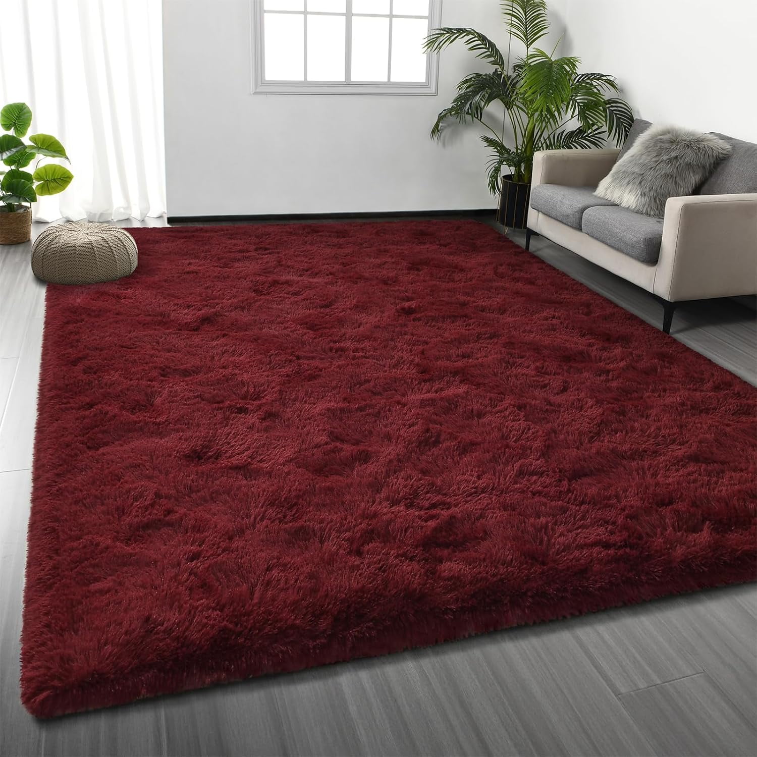 Large Shag Area Rug 6 x 9, Plush Fuzzy Burgundy Carpet for Living Room ...