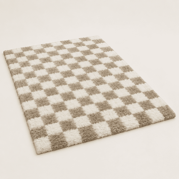 Check Rug Big Large Shag Area Rug For Bedroom 9x12 Ft Beige And White Classic ...