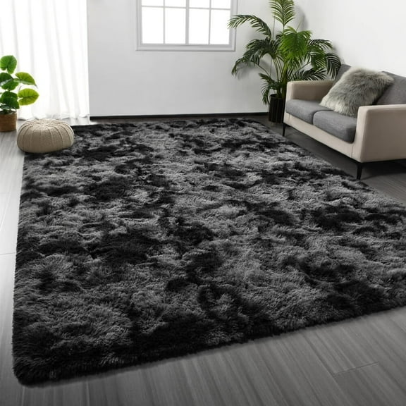 Large Shag Area Rugs 1 x 5,Tie-Dyed Plush Fuzzy Rugs for Living Room,Ultra Soft Fluffy Furry Rug for Bedroom,Indoor Carpet Nursery Rugs for Kids Room Home Decor,Dark Grey