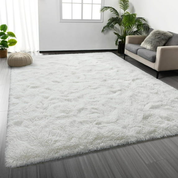 Large Shag Area Rugs 5 x 8, Plush Fuzzy Rugs for Living Room, Ultra Soft Fluffy Furry Rug for Bedroom, Indoor Carpet Nursery Rugs for Kids Room Home Decor, White