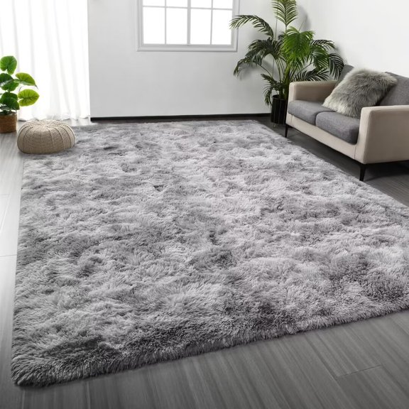 Large Shag Area Rugs , Tie-Dyed Plush Fuzzy Rugs for Living Room, Ultra Soft Fluffy Furry Rugs for Bedroom, Anti-Skid Indoor Carpet Nursery Rugs for Kids Room Home Decor, Light Grey